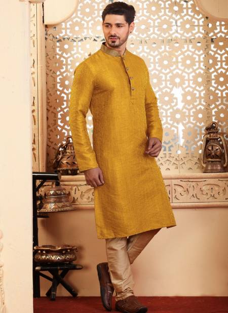 Yellow Colour RAJPUTANA Latest Festive Wear Poly Jacquard Kurta Pajama Mens Collection RPTA-KP-10